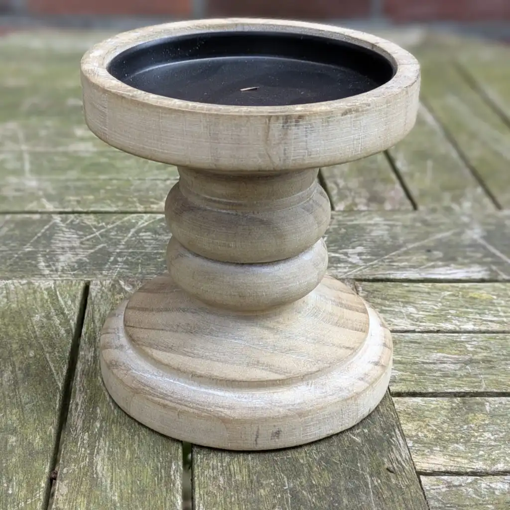 Kandelaar Hout naturel 12,5 cm - Afbeelding 1