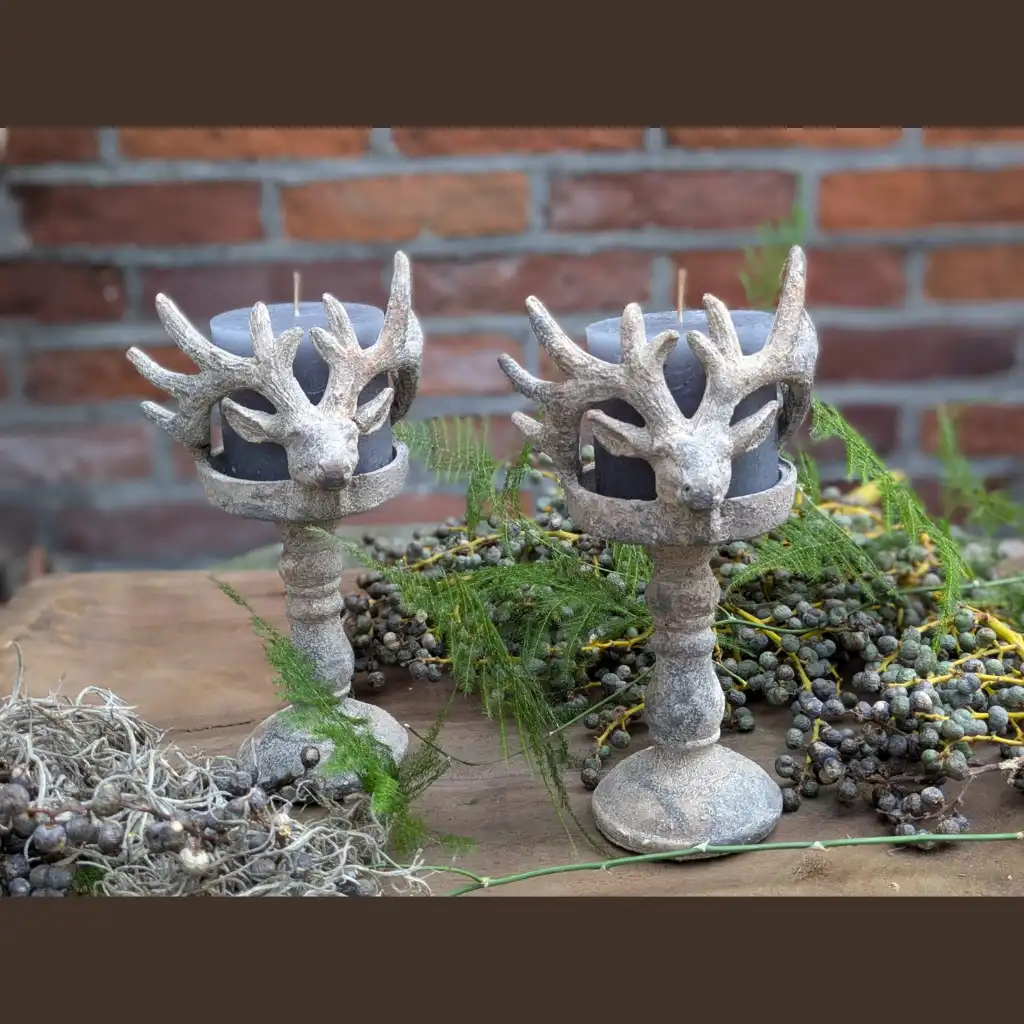 Landelijke kandelaar met hert - 22cm