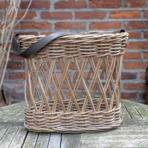 Stoere rotan mand met leren hengsels - Afbeelding 3